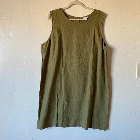 J. Jill Love Linen 100% Linen Sleeveless Dress XL Petite Avocado Green - Picture 1 of 7